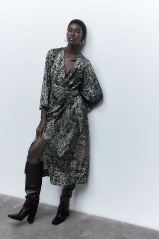 Vestido largo cruzado estampado Zara kimono nudo