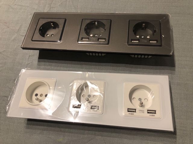 Enchufes + interruptor de cristal + usb