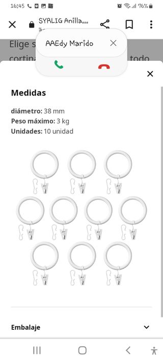 Anilla cortina con clip y gancho ikea