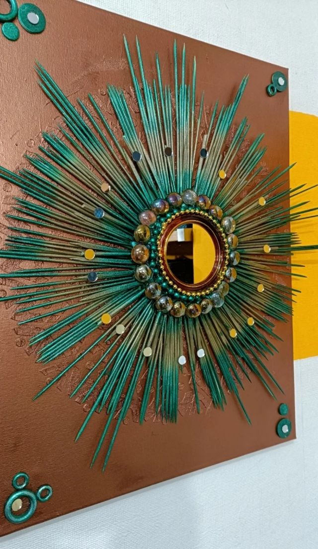 Cuadro con espejo mandala oriental artesanal