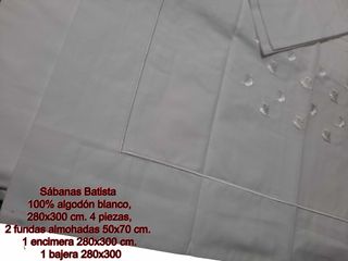 Sábanas 100% algodón batista blanco, 280x300 cm. 4