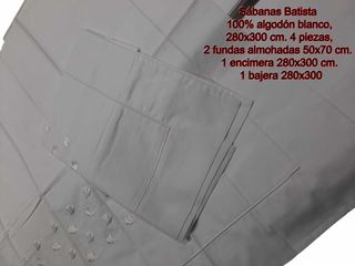 Sábanas 100% algodón batista blanco, 280x300 cm. 4