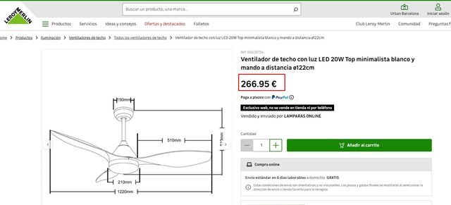 Ventilador techo - luzLED 20W Blanco. ø122cm. 6vel