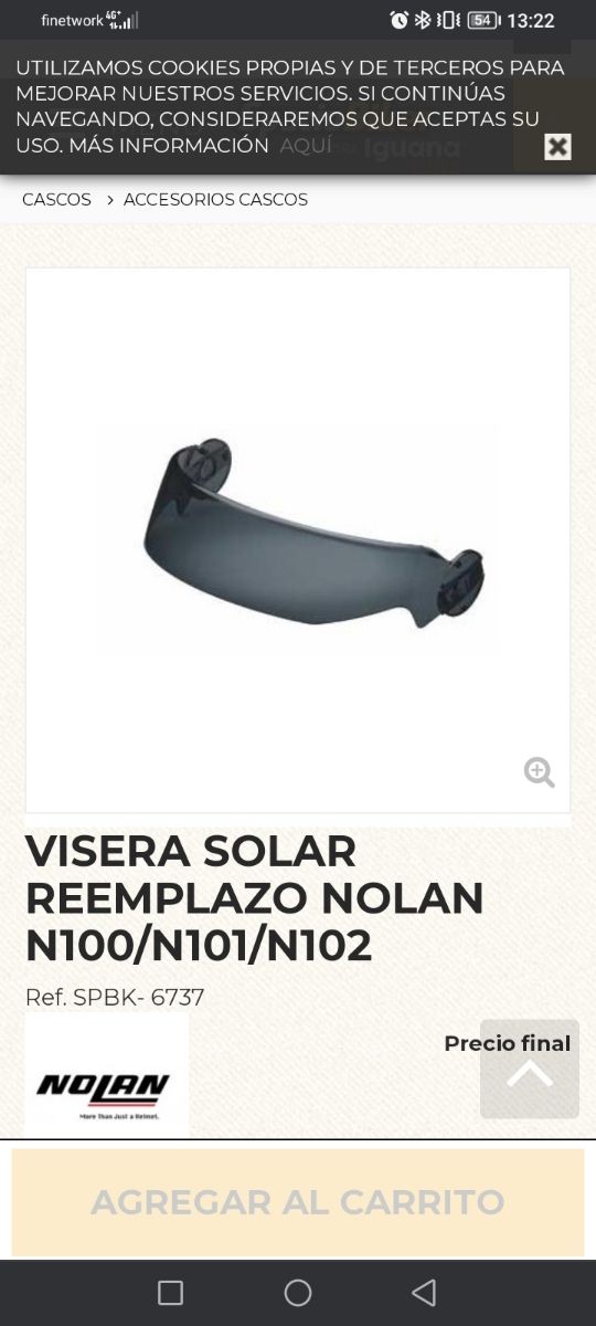 Visera solar para casco. 