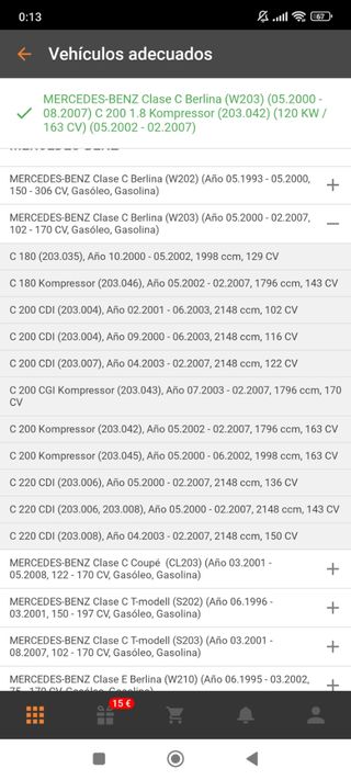 Mangueta derecha mercedes c200 w203 288mm