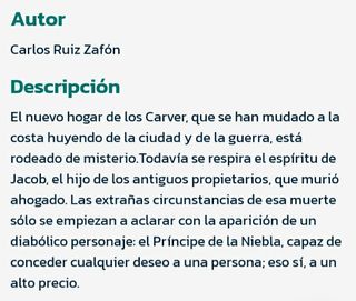 Libro Carlos Ruiz Zafón "El Príncipe de la Niebla"