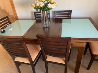 Mesa madera salón y 6 sillas