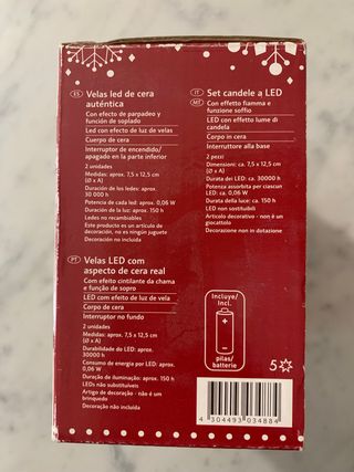 set 2 candele a led corpo in cera effetto fiamma