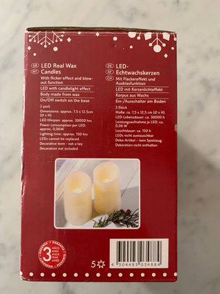 set 2 candele a led corpo in cera effetto fiamma