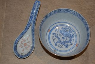 Conjunto 3 Taças e colheres em Porcelana Chinesa