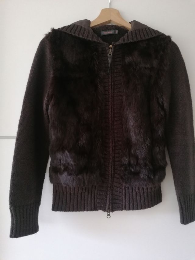 Chaqueta punto con pelo natural