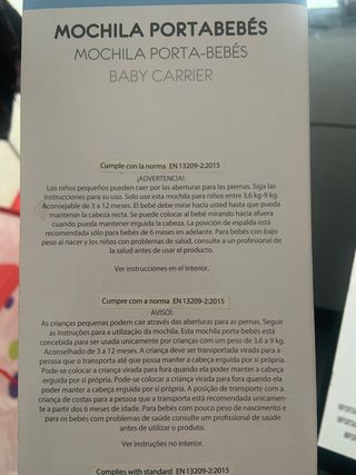 mochila portabebés SIN ESTRENAR