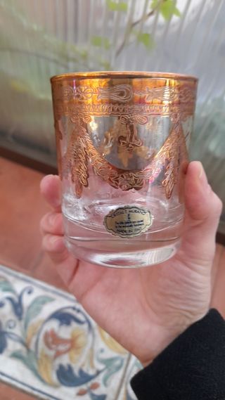 juego vasos y cubitera CRISTAL DE MURANO y ORO
