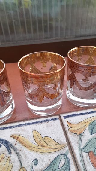 juego vasos y cubitera CRISTAL DE MURANO y ORO