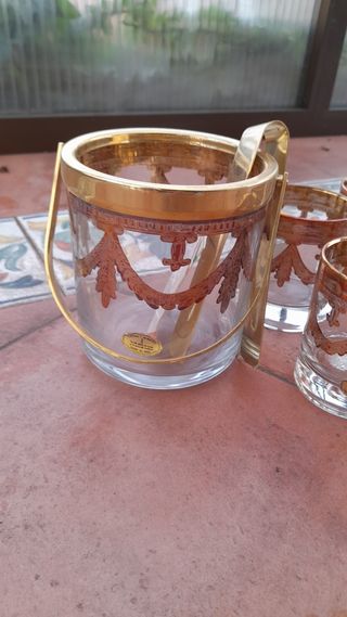 juego vasos y cubitera CRISTAL DE MURANO y ORO
