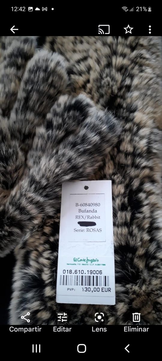 BUFANDA PIEL REX RABBIT