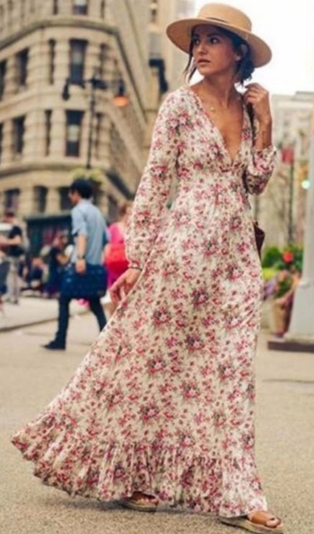 Vestido bohemio,escote v, talla XL