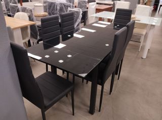 MESA EXTENSIBLE DE CRISTAL TEMPLADO + 6 SILLAS