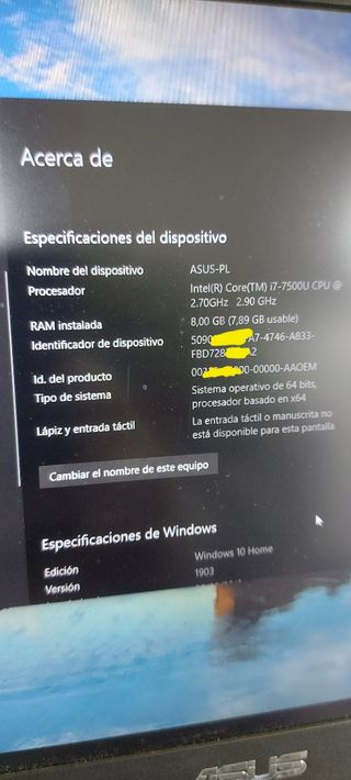 Portátil ASUS i7, 8Gb, 1TB. 1.2Kg. Perfecto estado