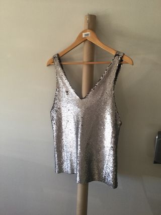 Top lentejuelas plateadas, MANGO, Talla M