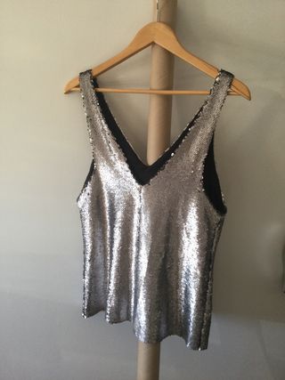 Top lentejuelas plateadas, MANGO, Talla M