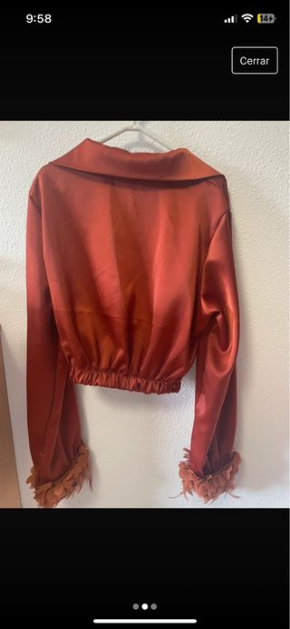 blusa con mangas de plumas