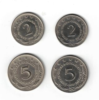 4 Monete della Jugoslavia Socialista 2-5 Dinari