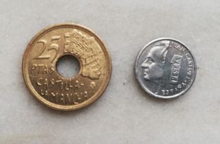 Monedas de 1 y 25 pesetas (5 duros) 