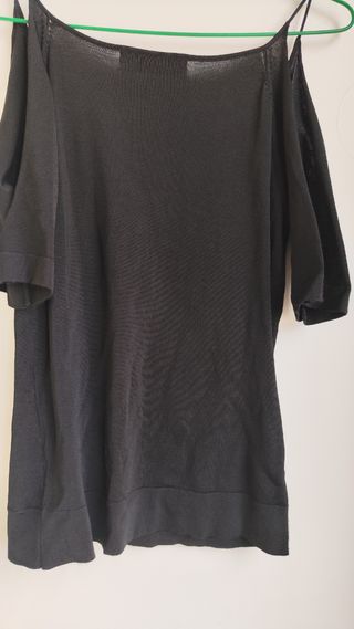 Top negro pedrería de punto de seda