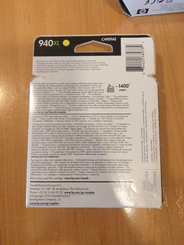 Cartucho de tinta HP 940 XL amarilla