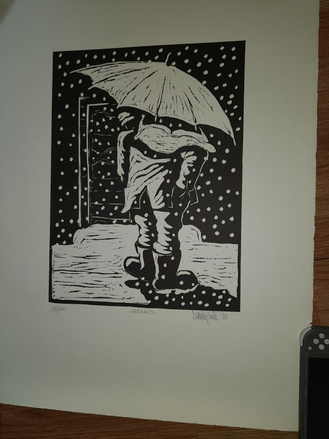 Linograbado arte años 80 pintor