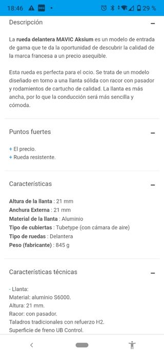 Rueda delantera Mavic Aksium freno de llanta