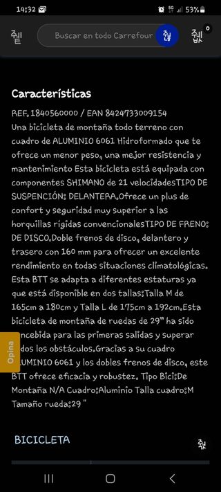 Bicicleta características en las fotos