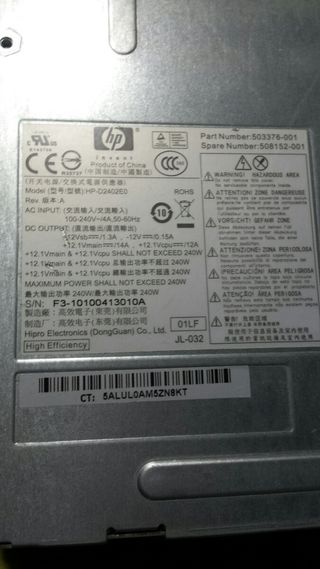 fuente de alimentación HP SFF