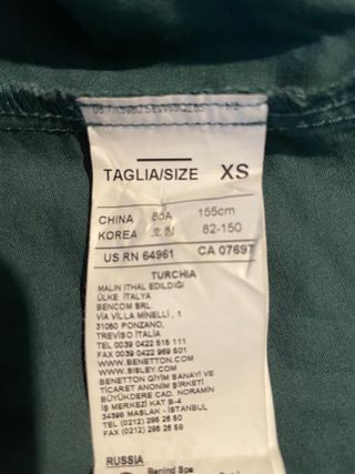 Benetton camicia/body taglia XS