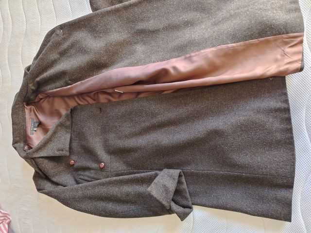 Abrigo lana zara t M marrón grisaceo