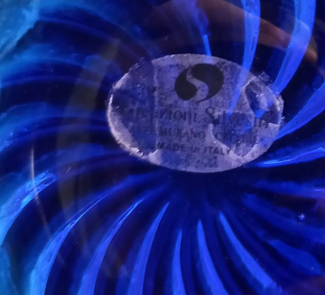 Vassoio vintage vetro di Murano blu