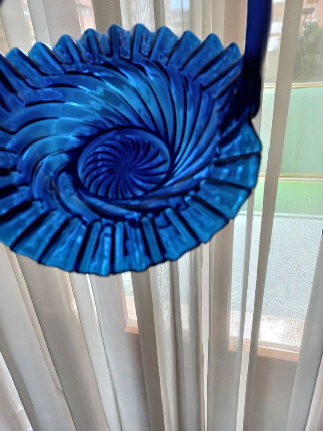 Vassoio vintage vetro di Murano blu