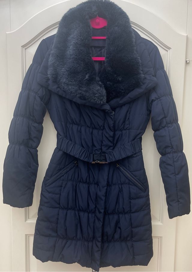 Piumino midi blu con cintura e zio tg S