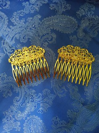 Nuevo Pareja de peinetas dorado Oferta!