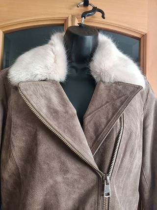 chaqueta piel cuero beige talla 40 Easy wear