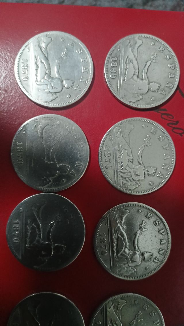 Lote de 10 monedas de 2 pesetas 1870