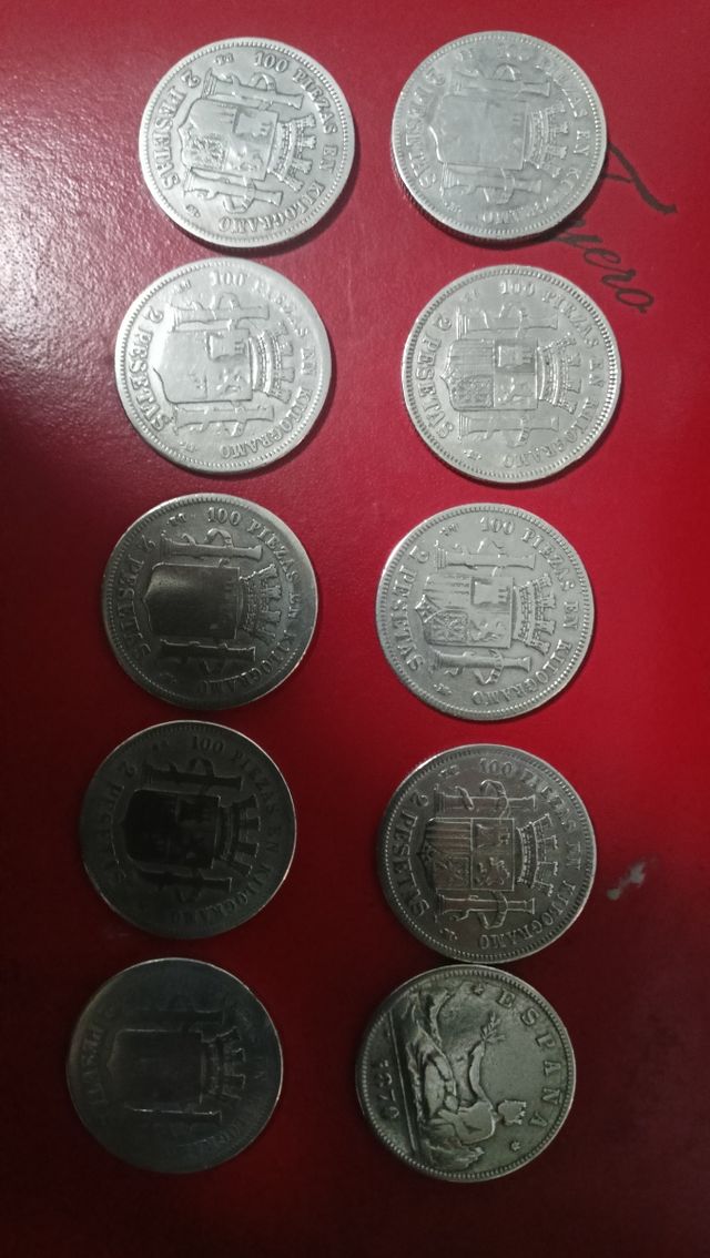 Lote de 10 monedas de 2 pesetas 1870