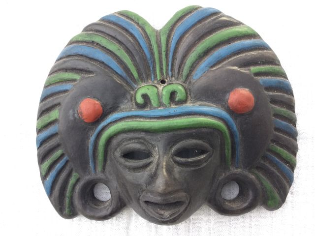 Set di 2 maschere Maya in terracotta nera