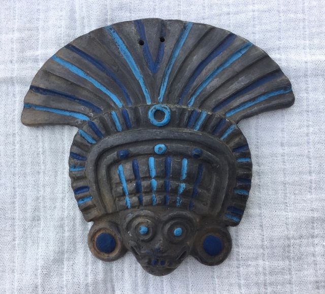 Set di 2 maschere Maya in terracotta nera