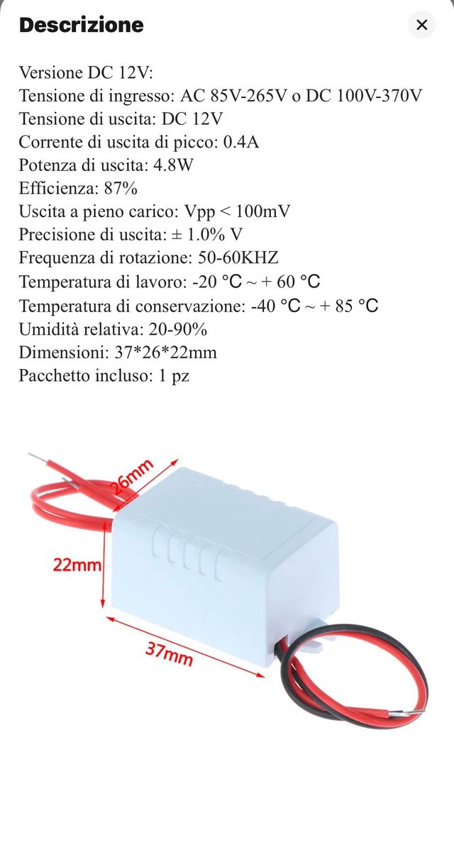 alimentatore 230v 12V Dc
