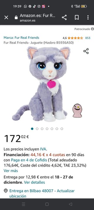 Gato juguete peluche furreal friends