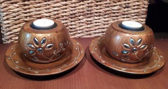 Porta velas e incensario de madera