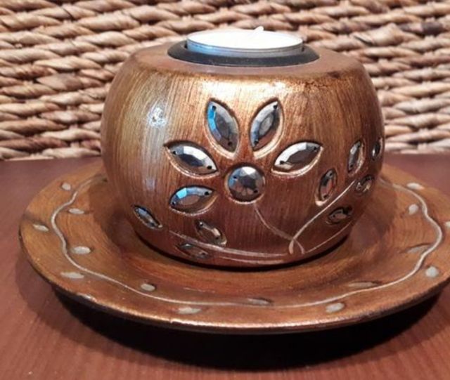 Porta velas e incensario de madera