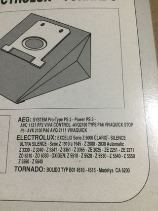 Bolsa de aspiradoras AEG, ELECTROLUX, TORNADO 5 un